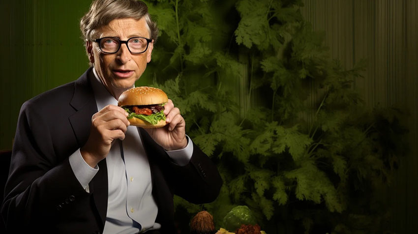 Image of Bill Gates holding a plant-based burger