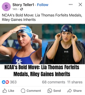 Facebook post 'NCAA's Bold Move: Lia Thomas Forfeits Medals, Riley Gaines Inherits'